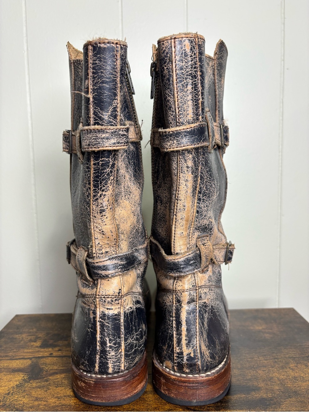 BED STU Cobbler Sandover Brown Leather Mid Buckle Boots Distressed Womens Size 9 - Picture 8 of 9